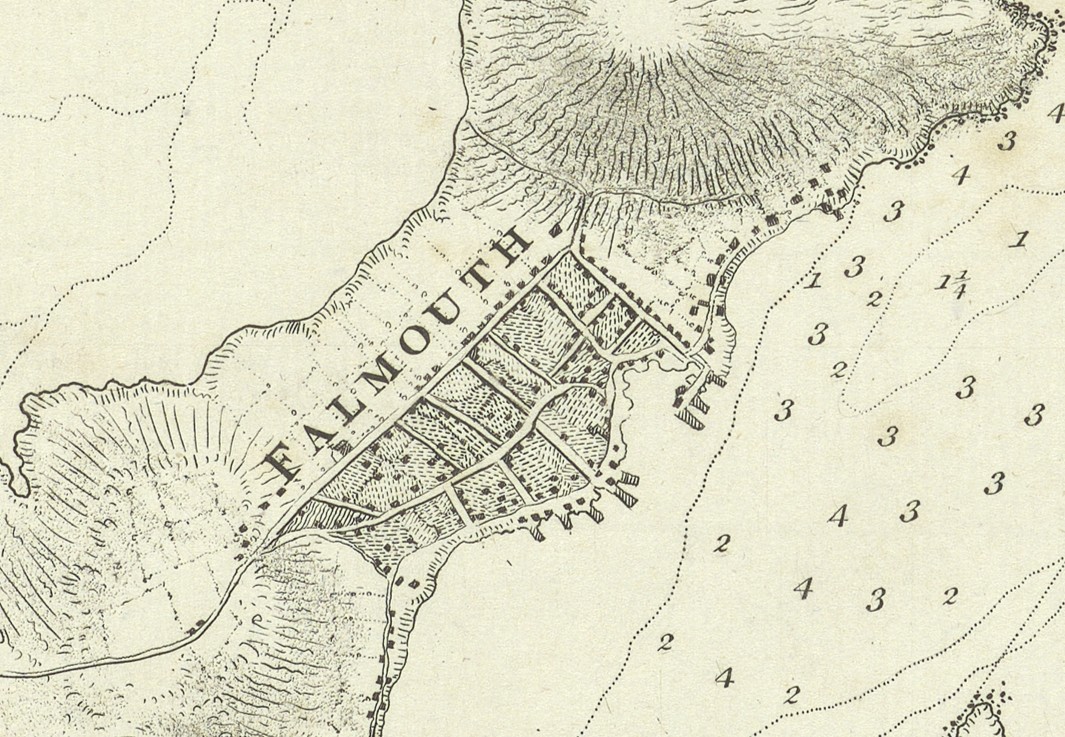 Detail from a nautical chart showing the settlement of Falmouth, modern-day Portland.