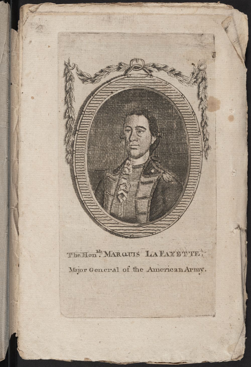 Engraved profile portrait of the Marquis de Lafayette.
