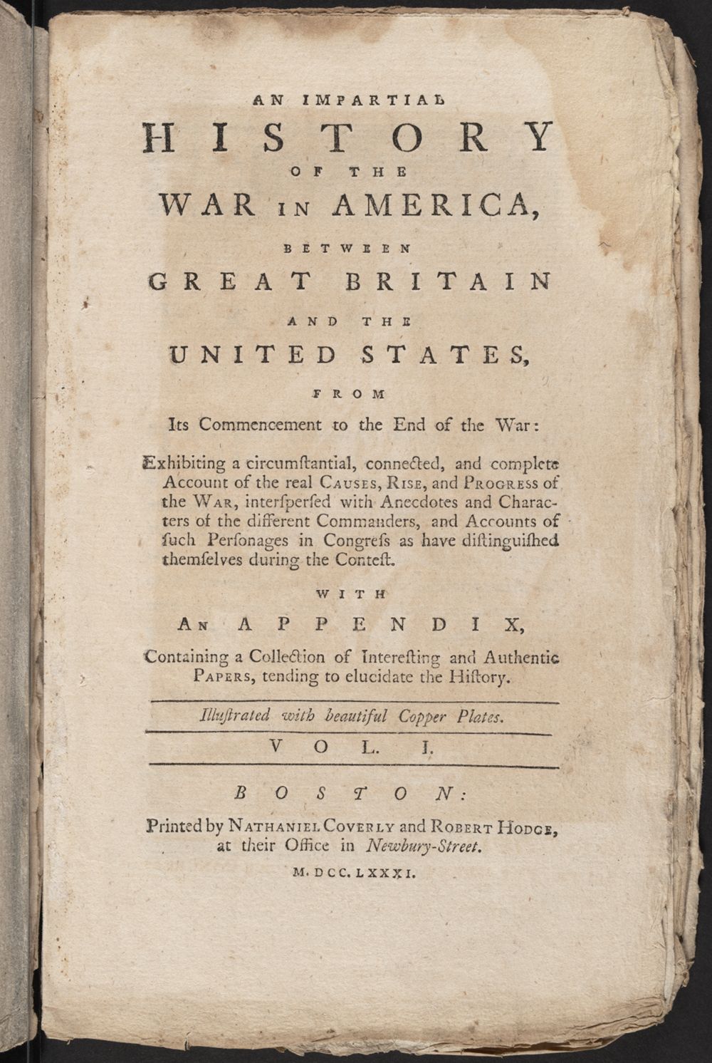 Cover page from a pamphlet printed during the Revolutionary War.