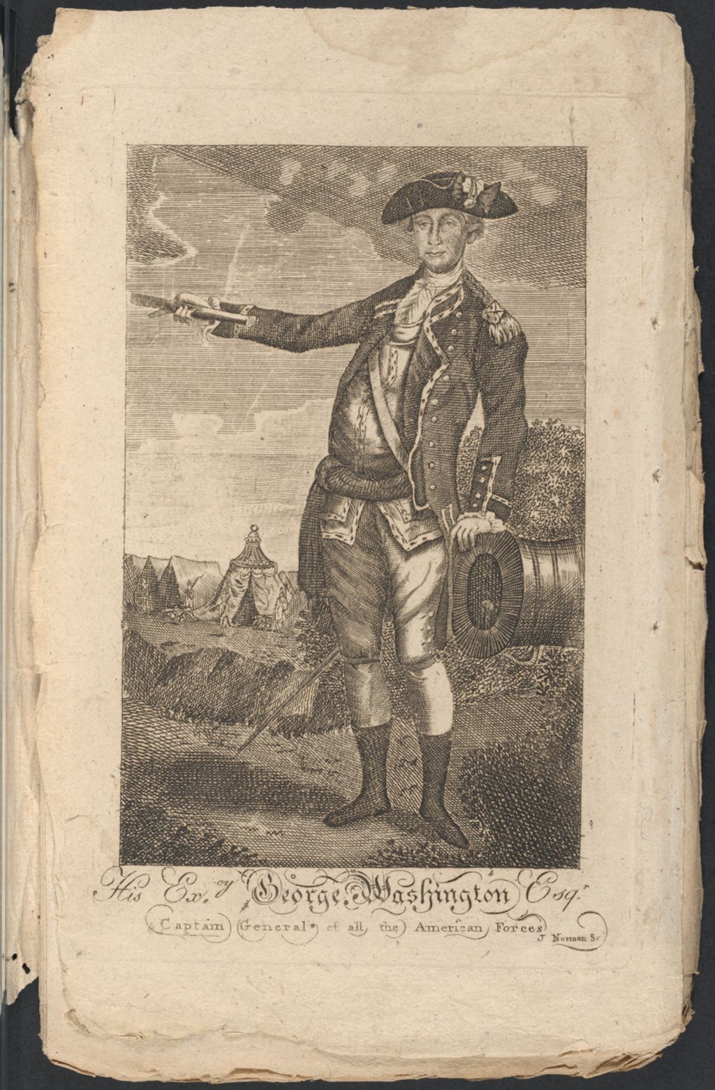 Engraved full portrait of George Washington.