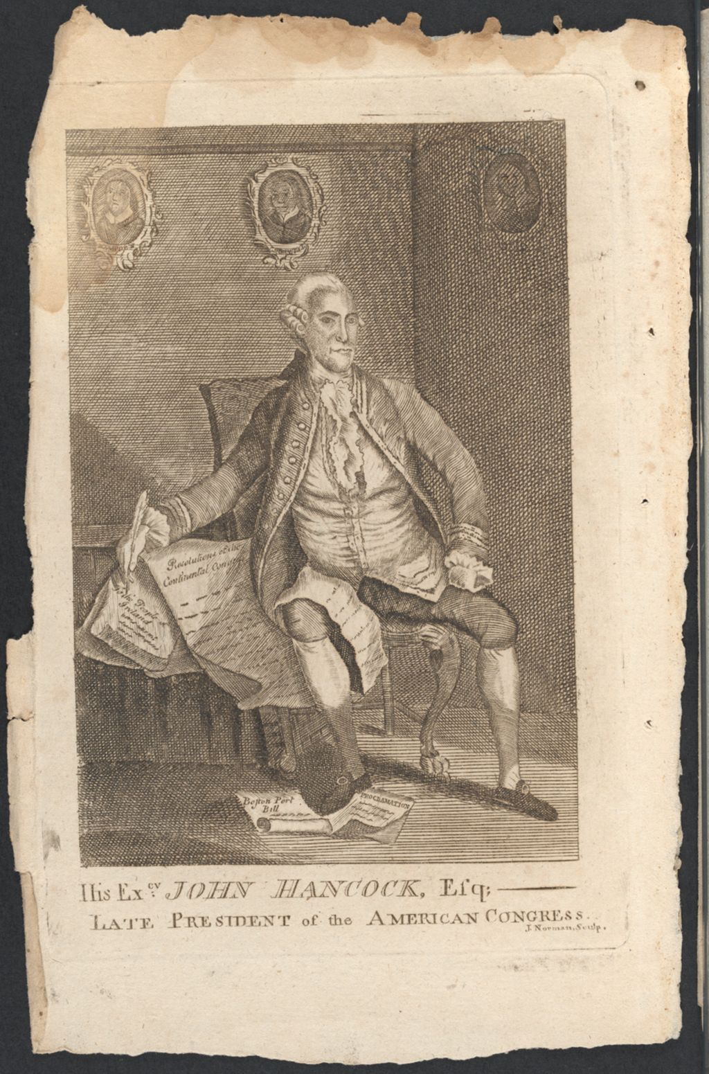 Engraved portrait of John Hancock.