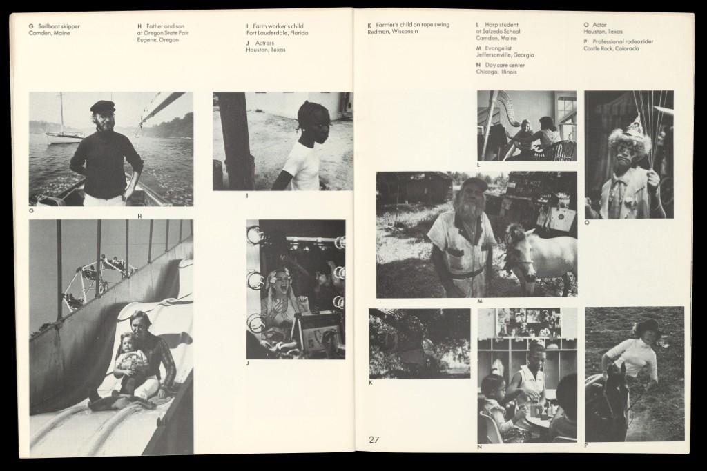 Spread of pages 26-27 from publication related to bicentennial exhibit. The pages include black and white photographs of people from around the United States of America.