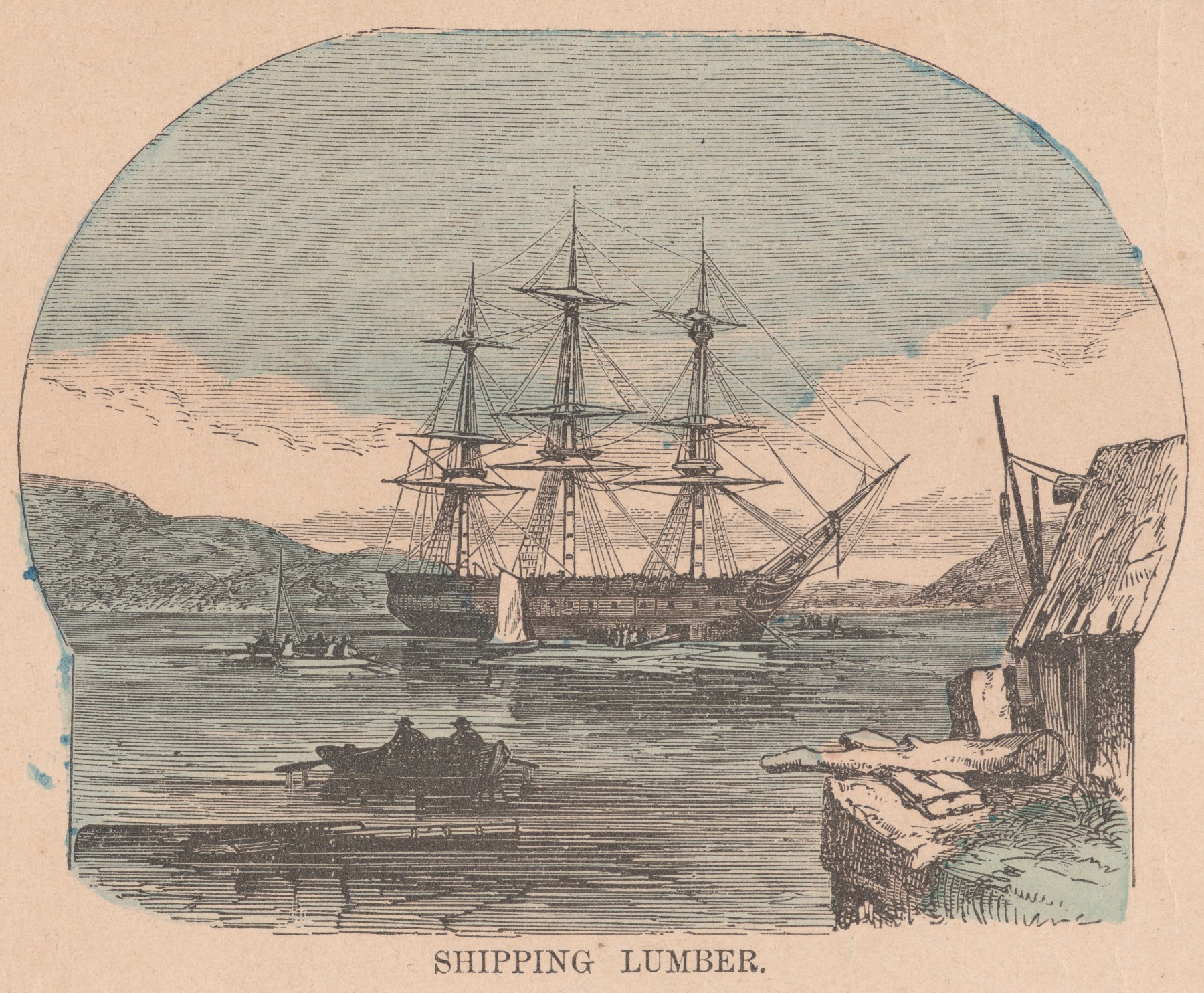 Vingette from a map showing blobs of blue indicating hand coloring.