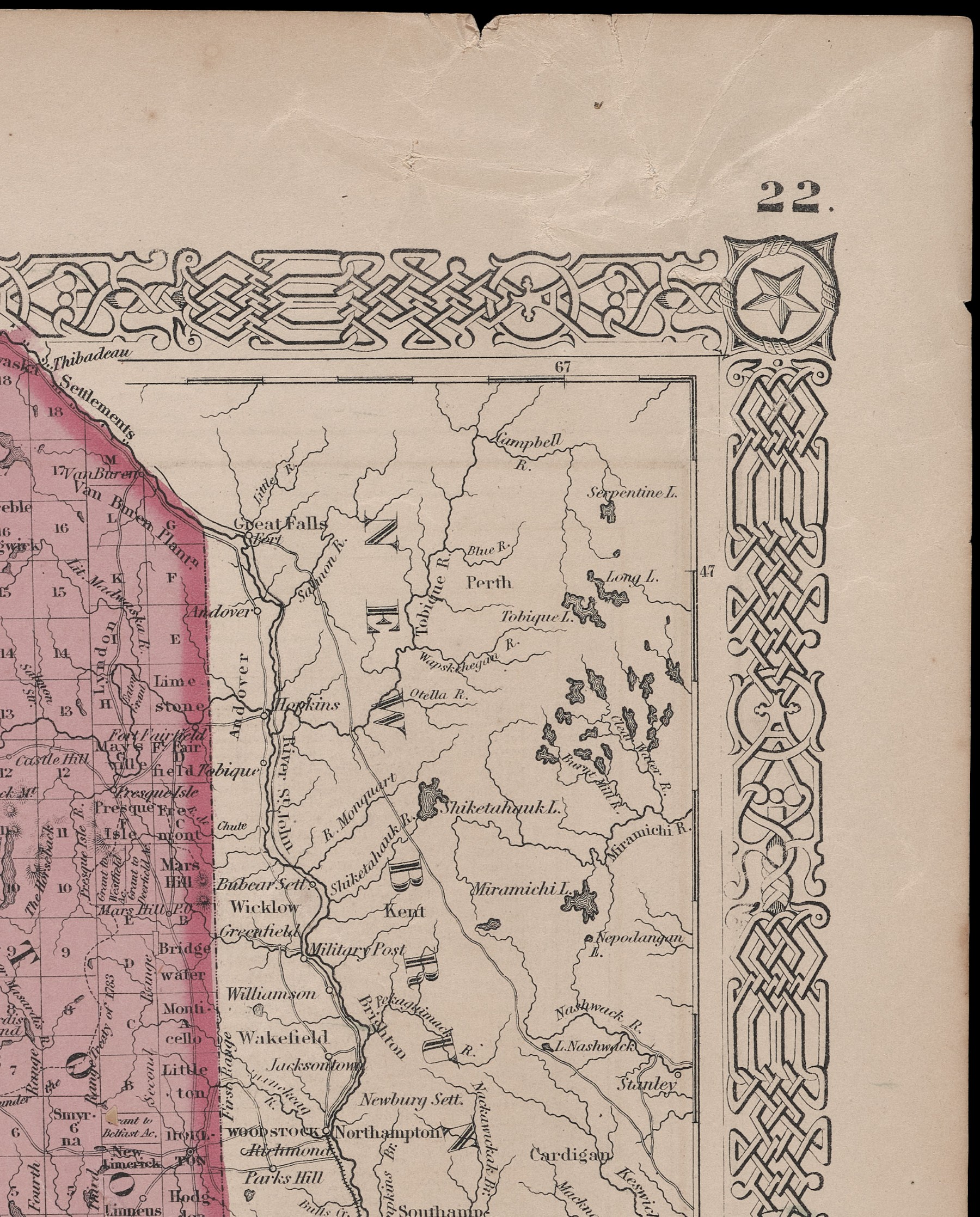 Detail of a map showing a decorative border which was transfered from another stone.