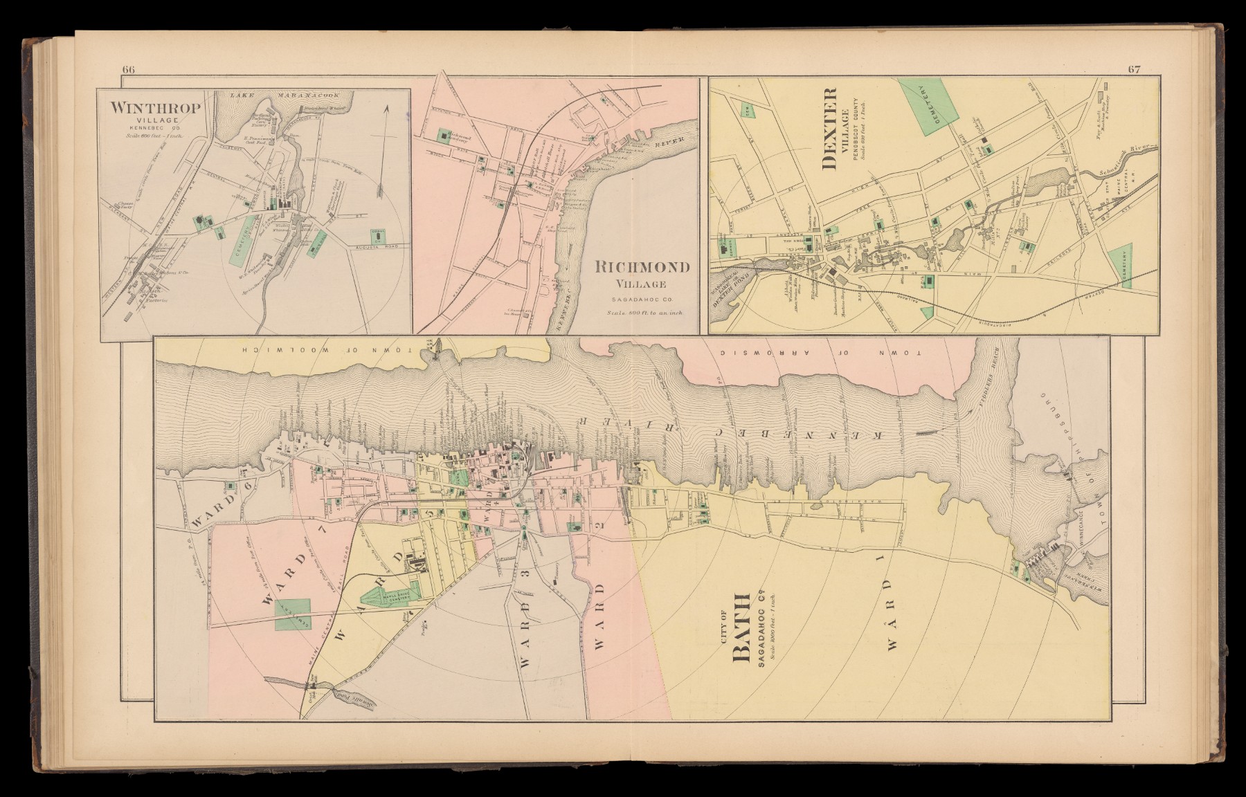 Example of a hand colored monochrome print of multiple maps on a single sheet.