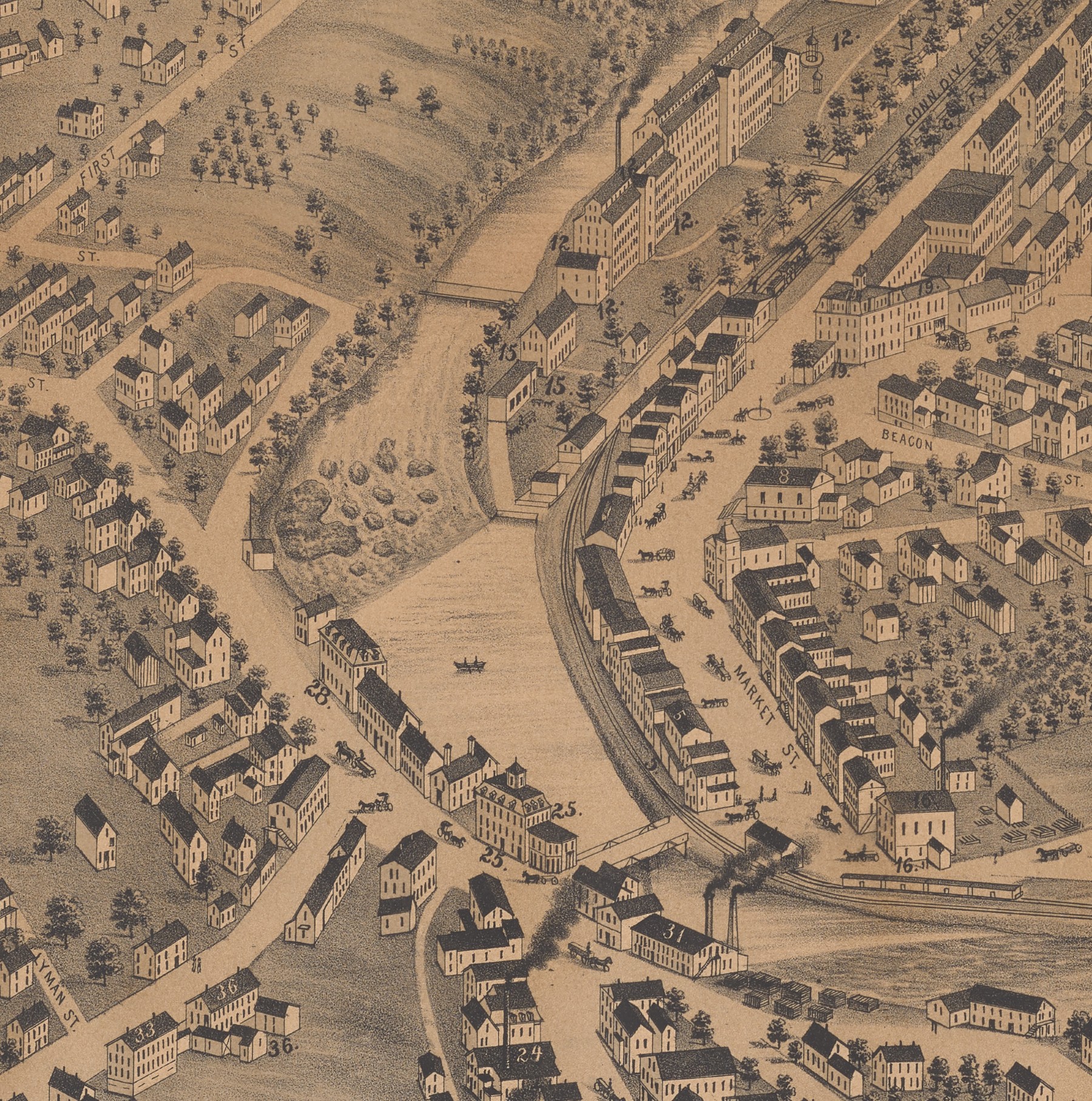 Detail of a monochrome printed map.