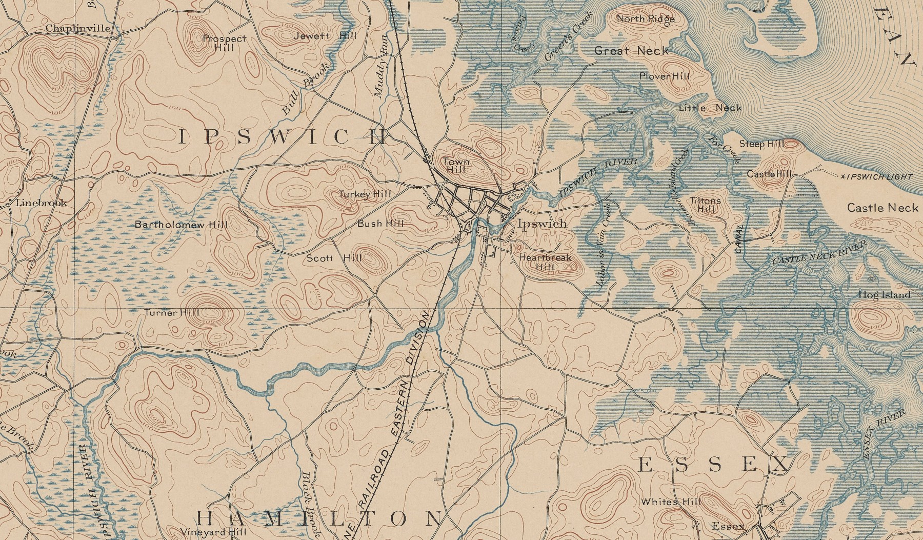 Detail of a color printed map from a lithgraphic stone.